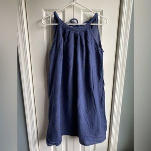 Ambra Womens Navy Blue Linen Sleeveless Tie Back Shift Dress Size Small